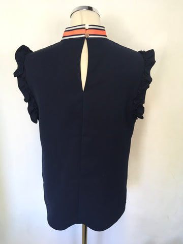 BRAND NEW TED BAKER TINK NAVY BLUE STRIPE BOW TRIM SLEEVELESS TOP SIZE 3 UK 14