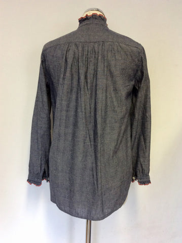 TOAST DARK GREY & RED TRIM COTTON LONG SLEEVE SHIRT SIZE 8