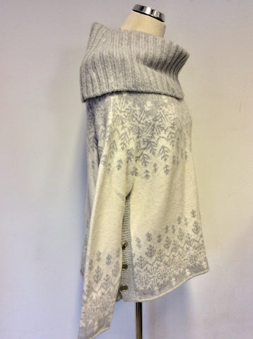 MINT VELVET LIGHT GREY & WHITE SNOWFLAKE JUMPER & MATCHING HAT & SCARF SIZE 14