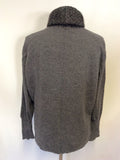 MADELEINE GREY WOOL & CASHMERE BLEND SEQUIN TRIM POLO NECK JUMPER SIZE 16/18