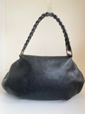 MOROCCAN BAZAAR LARGE BLACK LEATHER PLAITED STRAP SHOULDER BAG