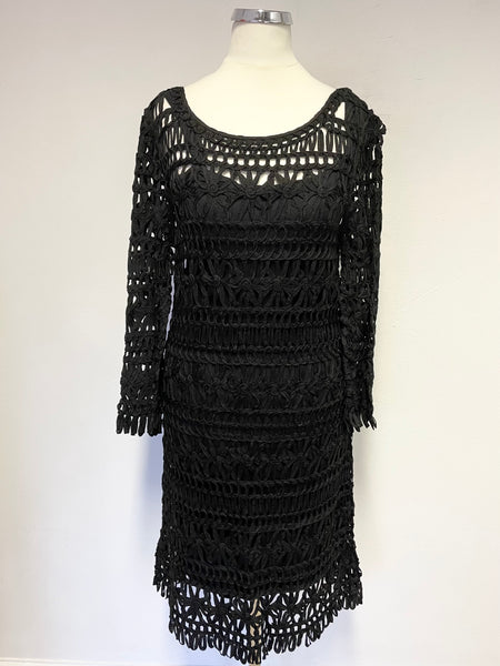 BRAND NEW PHASE EIGHT BLACK CROCHET 3/4 SLEEVE SHIFT DRESS SIZE 10