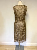 PHASE EIGHT BRONZE & GOLD LACE BEADED TRIM SPECIAL OCCASION DRESS SIZE 10