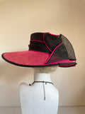 JACQUES VERT DARK PINK & BLACK BOW & FEATHER TRIM FORMAL HAT