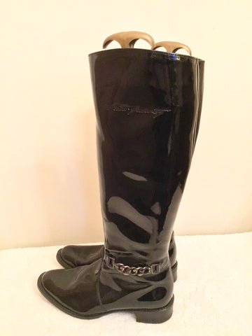FINNISH DESIGNER PERTTI PALMROTH BLACK PATENT KNEE LENGTH BOOTS SIZE 5/38