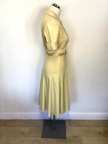 KAREN MILLEN LEMON COTTON & SILK TRIM SHORT SLEEVE BELTED DRESS SIZE 10