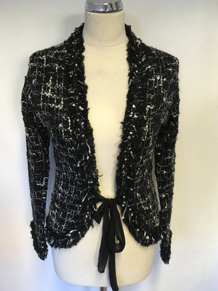MONSOON BLACK & WHITE WEAVE KNIT JACKET SIZE 10