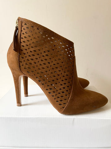 ZARA TAN SUEDE LAZER CUT DESIGN HEELED SHOE-BOOTS SIZE 5/38