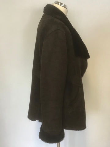 PERUVIAN CONNECTION DARK BROWN LAMBSKIN FUR LINED JACKET SIZE L