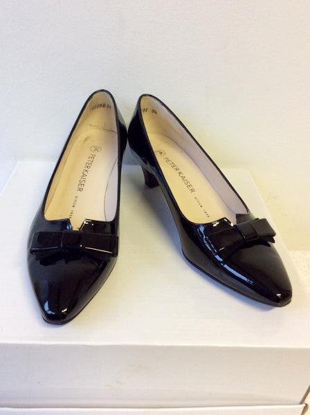 BRAND NEW PETER KAISER BLACK PATENT LEATHER BOW TRIM HEELS SIZE 3.5/36 PLUS SIZE