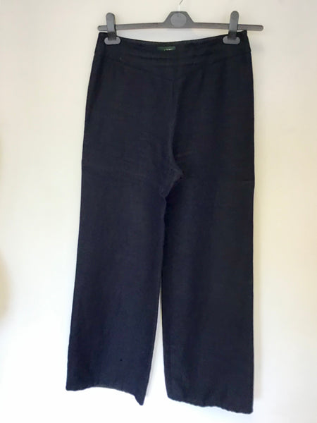 HOBBS NAVY BLUE LINEN WIDE LEG TROUSERS SIZE 10