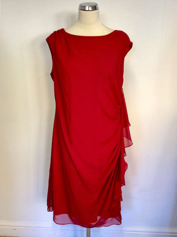 BRAND NEW GINA BACCONI RED FRILL TRIM SPECIAL OCCASION DRESS SIZE 20