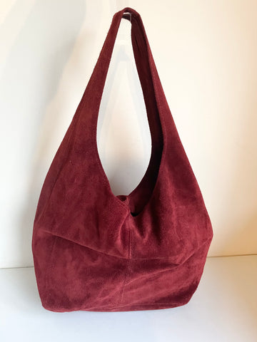 BORSE IN PELLE BURGUNDY SUEDE HOBO SHOULDER BAG