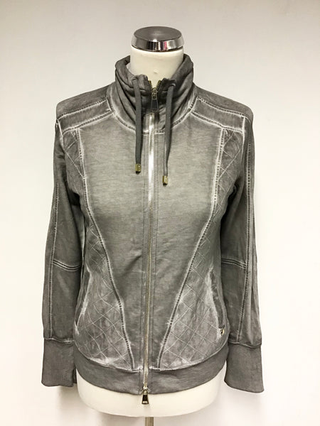 MARCCAIN GREY COTTON STITCH TRIM ZIP UP TOP SIZE 1 UK 8/10