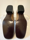 GINA CAMEL LEATHER BOW TRIM LOW HEEL SHOES SIZE 7/40
