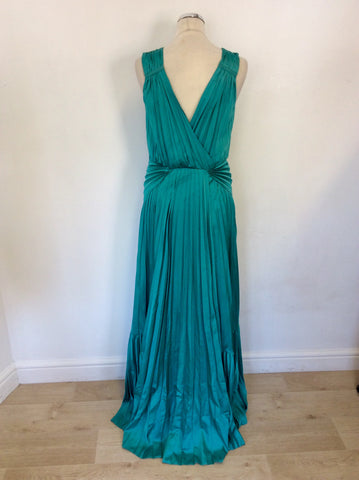 DIANE VON FURSTENBERG GREEN PLEATED GRECIAN STYLE LONG EVENING DRESS SIZE 12