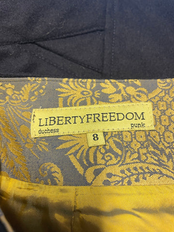 LIBERTY FREEDOM NAVY BLUE 100% WOOL SEAM DETAILING MINI SKIRT SIZE 8