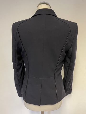 REISS NAVY BLUE SATIN TRIMMED TAILORED JACKET SIZE S
