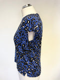 WHISTLES BLUE, BLACK & WHITE PRINT CAP SLEEVE COTTON T SHIRT SIZE S