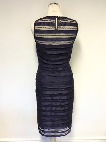 PHASE EIGHT MIDNIGHT BLUE MESH OVERLAY SEQUINNED & APPLIQUE TRIM PENCIL DRESS SIZE 10