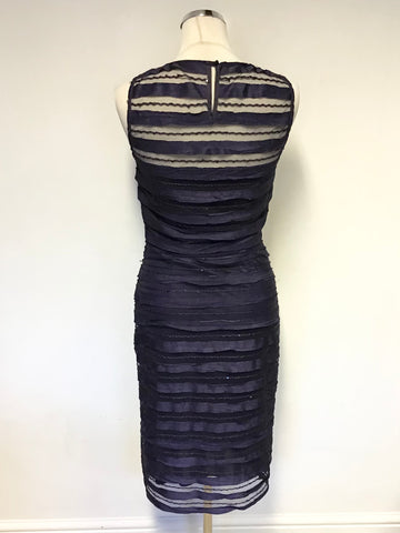 PHASE EIGHT MIDNIGHT BLUE MESH OVERLAY SEQUINNED & APPLIQUE TRIM PENCIL DRESS SIZE 10