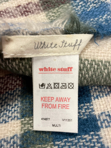 WHITE STUFF LARGE CREAM, BLUE ,GREEN & RED CHECK SHAWL/WRAP