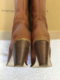 FRENCH CONNECTION TAN LEATHER KNEE HIGH HEELED BOOTS SIZE 5/38