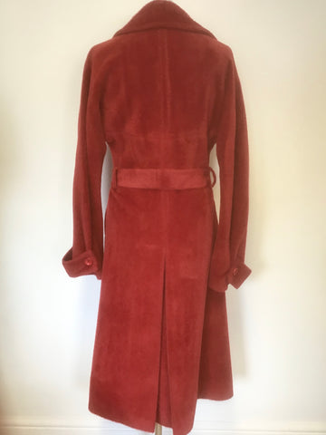 BRAND NEW REISS RED SURI ALPACA & VIRGIN WOOL TIE BELT LONG COAT SIZE S