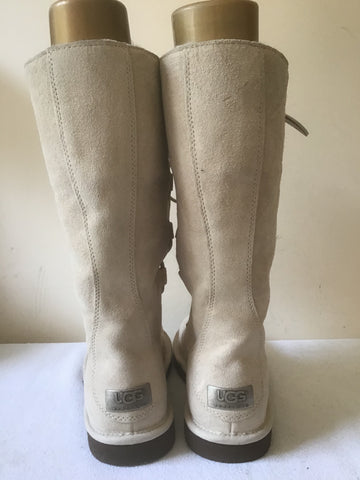 BRAND NEW RARE UGG WHITELEY BEIGE/CREAM SUEDE SHEEPSKIN TALL LACE UP BOOTS SIZE 6.5 FIT 5.5