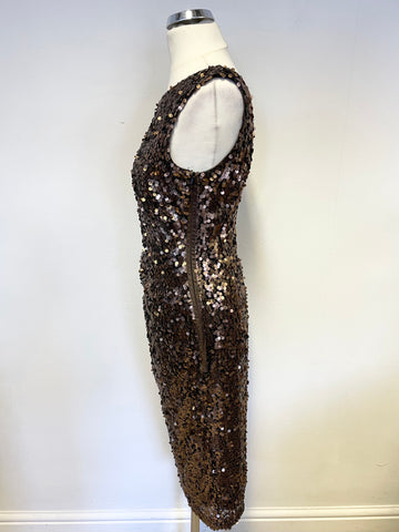 PHASE EIGHT BRONZE SEQUINNED SLEEVELESS COCKTAIL DRESS SIZE 10