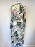 BRAND NEW MONSOON PALE GREY & MULTI COLOURED PRINT LONG SLEEVE WRAP DRESS SIZE 12