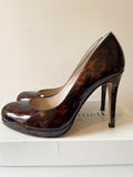 LK BENNETT SLEDGE BROWN TORTOISE SHELL PATENT LEATHER HEELS SIZE 7/40