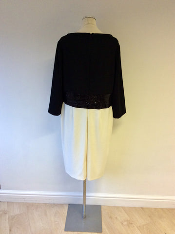 GINA BACCONI BLACK & WHITE SEQUINNED TRIM SPECIAL OCCASION DRESS SIZE 20