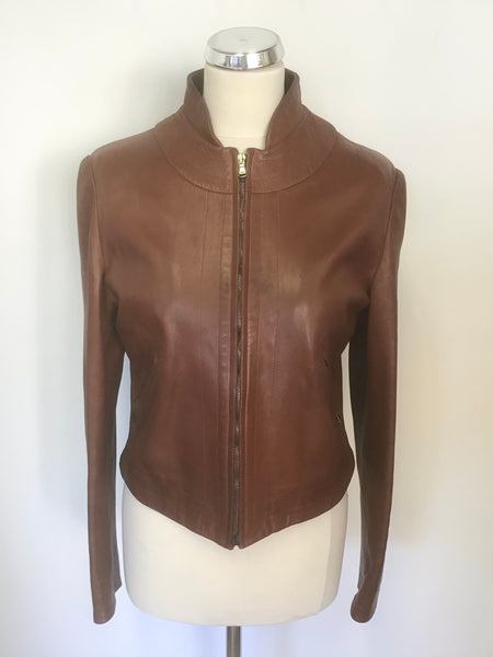 MULBERRY BROWN SOFT LEATHER ZIP UP JACKET SIZE 12