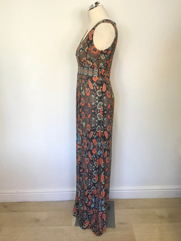 MONSOON MULTI COLOURED PRINT SLEEVELESS MAXI DRESS SIZE 10