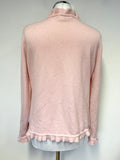 DENNER BABY PINK PURE CASHMERE FRILL TRIM EDGE CARDIGAN SIZE M/L