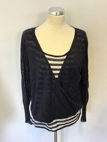 MINT VELVET NAVY BLUE & IVORY STRIPE LINEN JUMPER SIZE 14