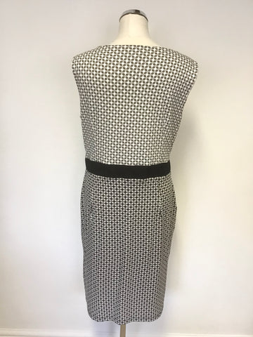 HOBBS BLACK & WHITE PRINT SLEEVELESS STRETCH JERSEY DRESS SIZE 14