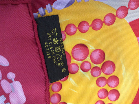 LOUIS VUITTON PINK & MULTI COLOURED FLORAL & BEAD PRINT SILK SCARF