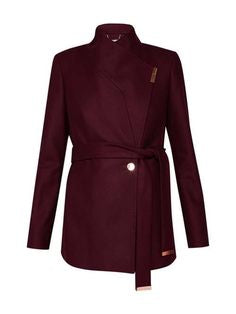 BRAND NEW TED BAKER MAROON WRAP SHORT COAT SIZE 4 UK 14