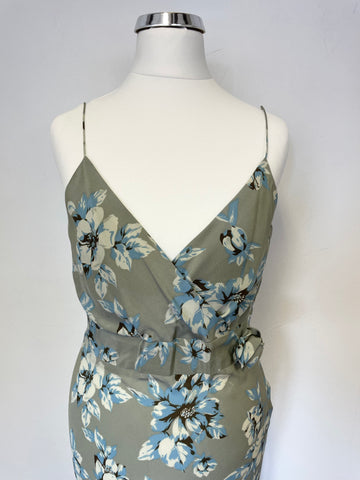 WHISTLES EXPRESS GREEN & BLUE FLORAL PRINT SILK STRAPPY SLIP DRESS SIZE 10
