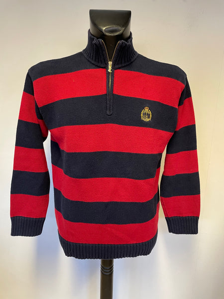 RALPH LAUREN NAVY & RED STRIPE ZIP NECK JUMPER SIZE L