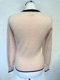 WHISTLES PALE PINK & BLACK TRIM CASHMERE LONG SLEEVE JUMPER SIZE 2 UK 10/12