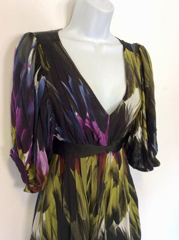 TED BAKER BLACK & MULTI COLOURED PRINT SILK DRESS SIZE 1 UK 8