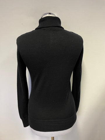 JESIRE BLACK WOOL BLEND POLO NECK FRILL TRIM LONG SLEEVE JUMPER SIZE P UK SMALL