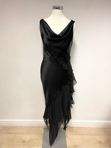 John Charles Black Satin Beaded & Sequin Evening Dress Size 8