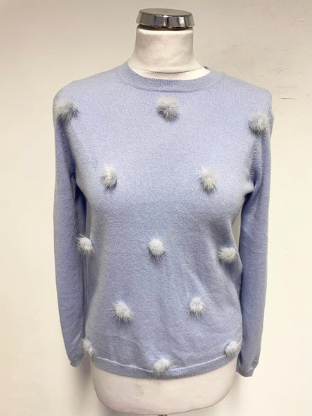 COCOA CASHMERE LONDON LIGHT BLUE 100% CASHMERE & ANGORA FUR SPOT TO FRONTJUMPER SIZE S