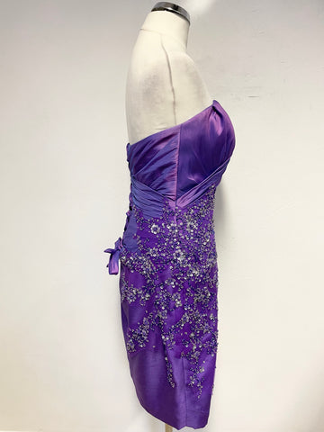MARK LESLEY PURPLE BEAD & SEQUIN EMBELLISHED STRAPLESS COCKTAIL DRESS SIZE 10