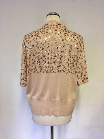 REISS BLUSH PINK BROADWAY SEQUINNED EMBELISHED COVER UP CARDIGAN SIZE L