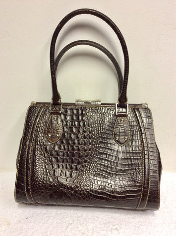 HOBBS DARK BROWN LEATHER CROC DESIGN TOTE/ SHOULDER BAG